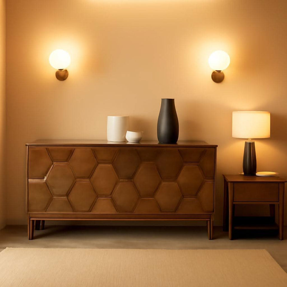 Walnut Mid Century Sideboard Buffet With Solid Wood Legs