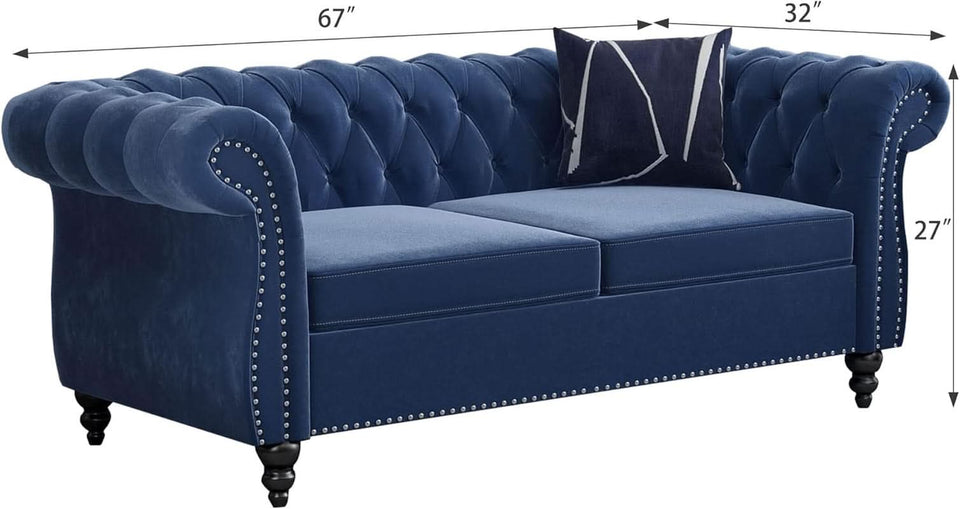 Blue Velvet 2 Piece Living Room Set Sofa Loveseat Chair For Living Room And Office
