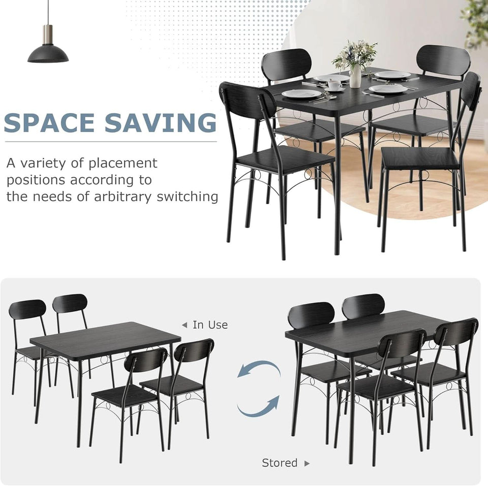 Black MDF Space Saving Dining Room Table Set With Chairs For Four