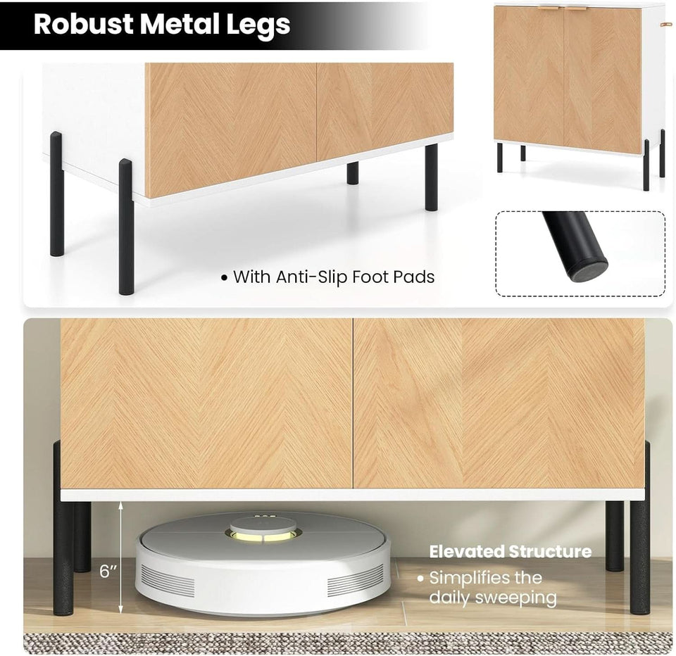Buffet Cabinet With Storage White Natural 2 Door Modern