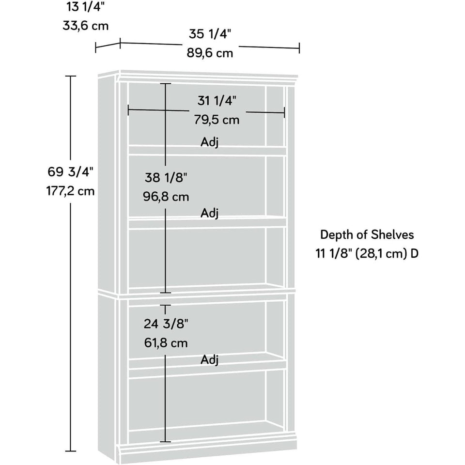 Five Shelf Bookcase In Select Cherry Finish With Adjustable Shelves