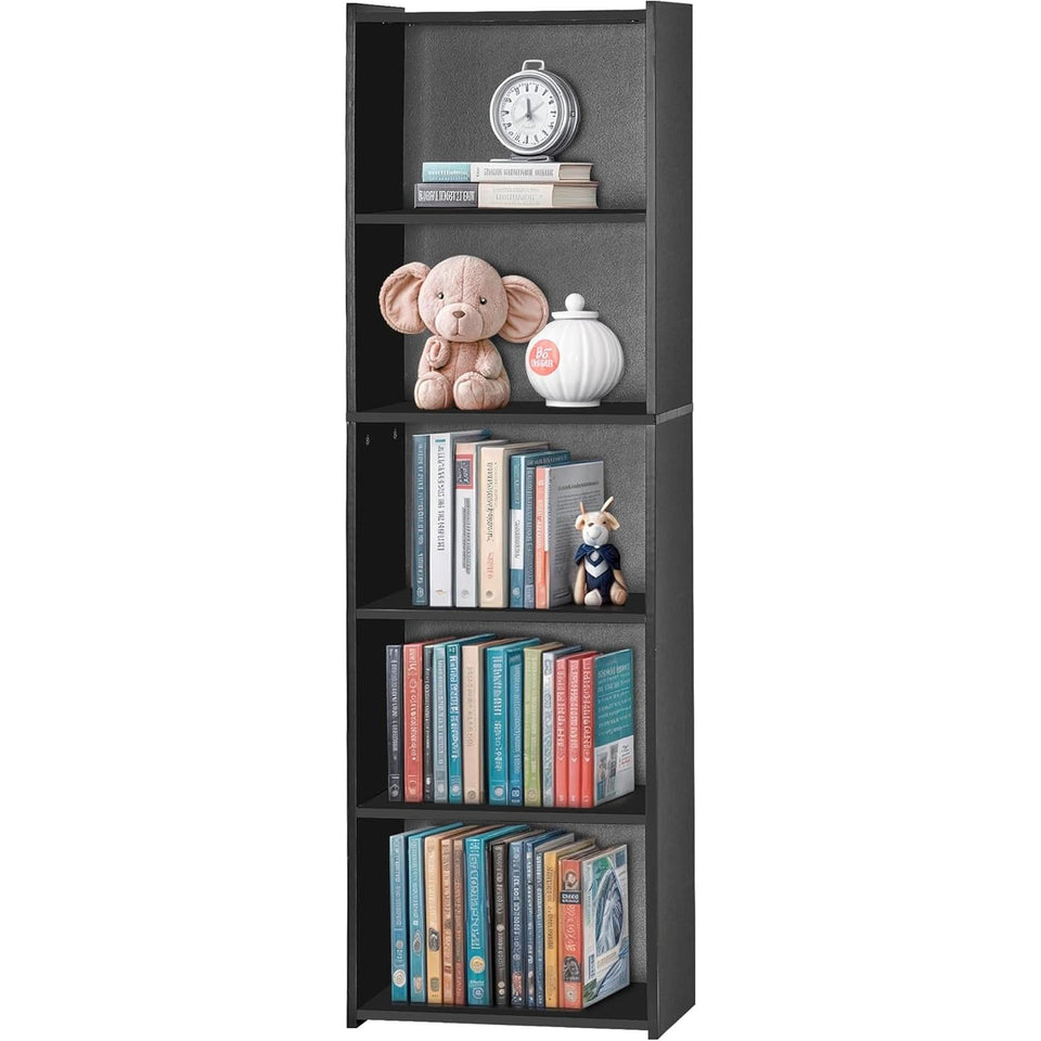 5 Tier Wood Bookcase Freestanding Black Home Office