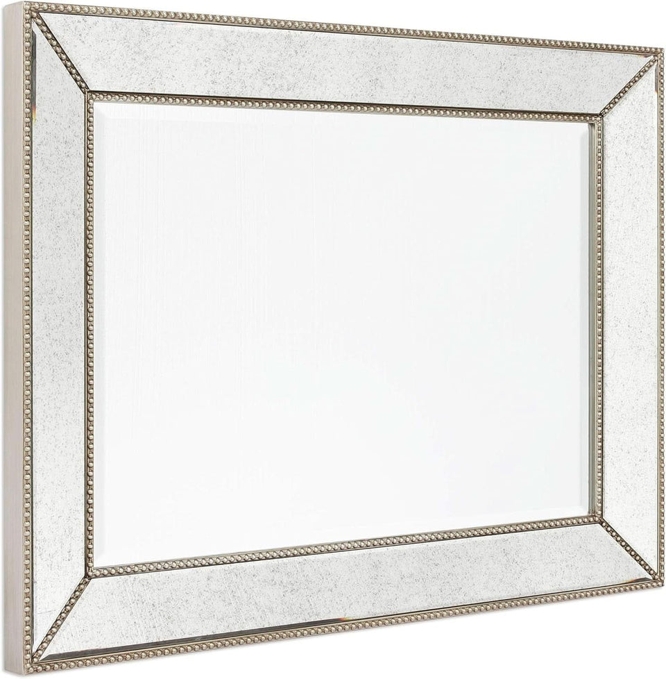 Champagne Bead Beveled Wall Mirror 40 X 30 Solid Wood Frame