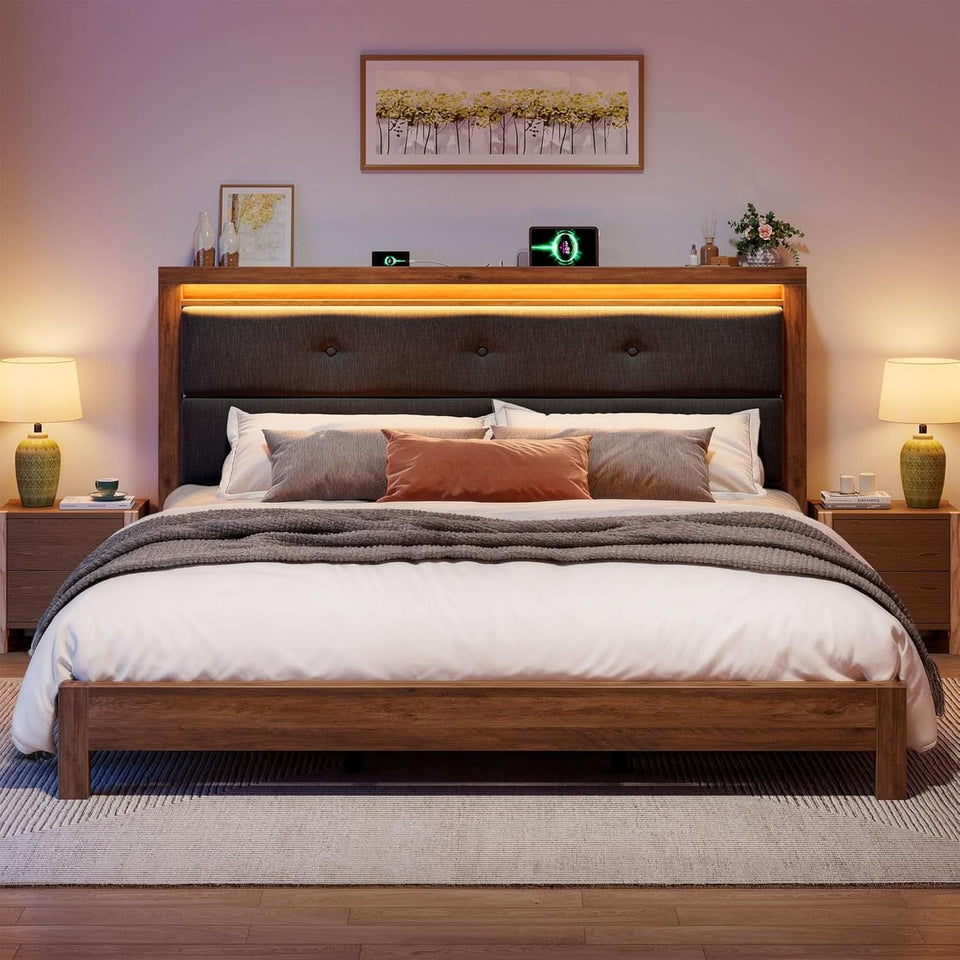 King Size Bed Frame With Integrated Charging Station