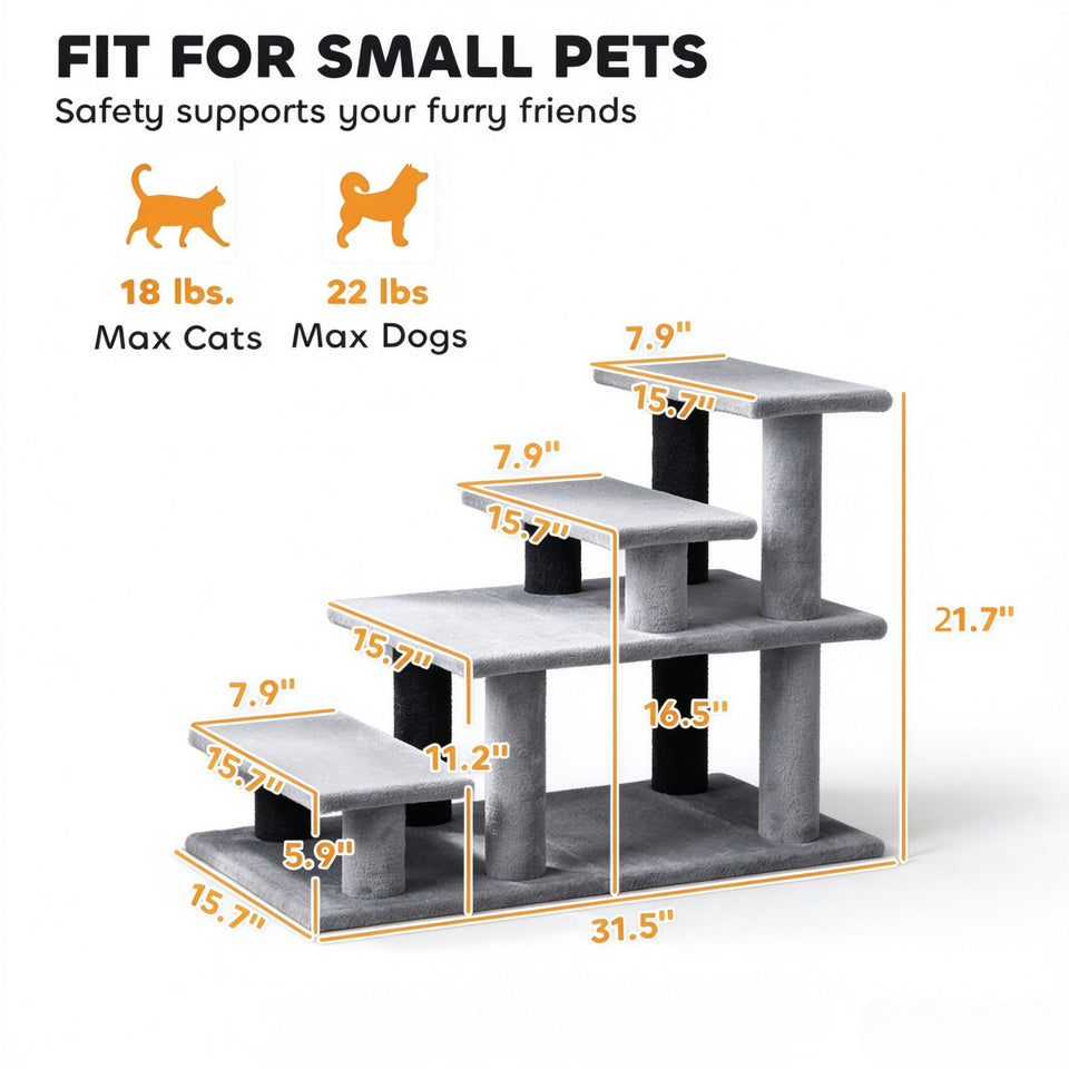 Modular Pet Cat Stairs with Flexible Setup - Particleboard & Plush, Gray/Black