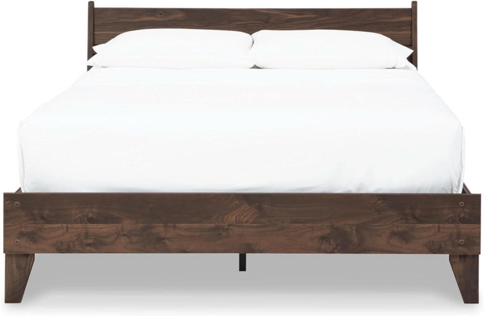 Queen Panel Platform Bed Dark Brown Walnut Storage