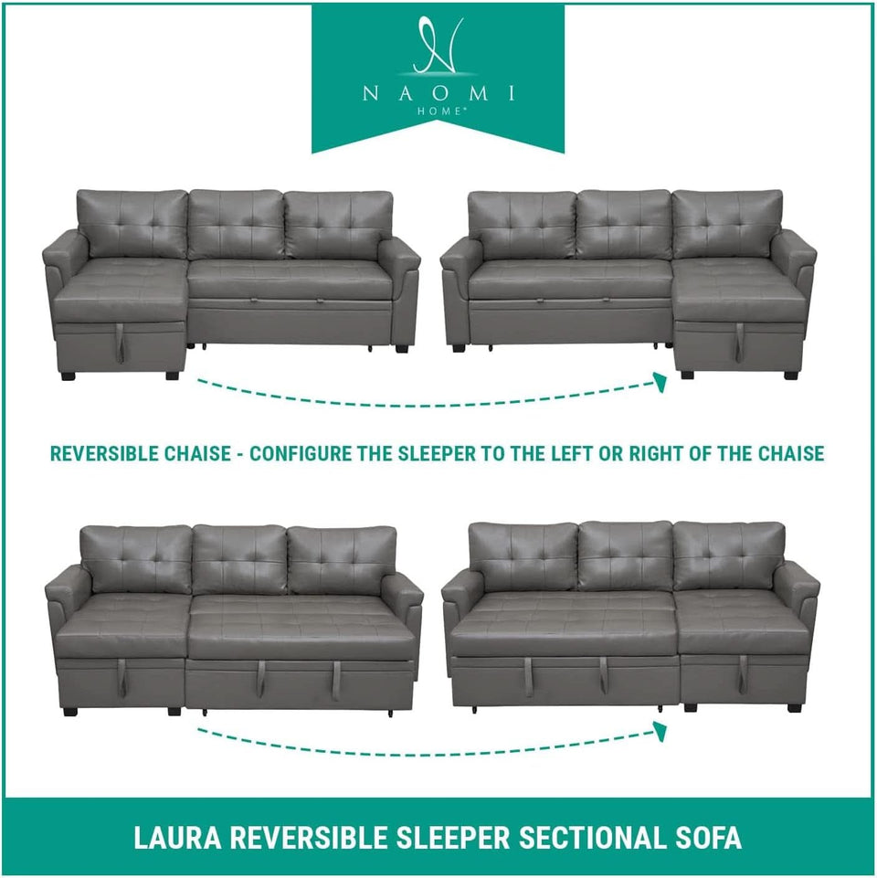 L Shaped Sectional Sofa Sleeper Storage Chaise Dark Gray