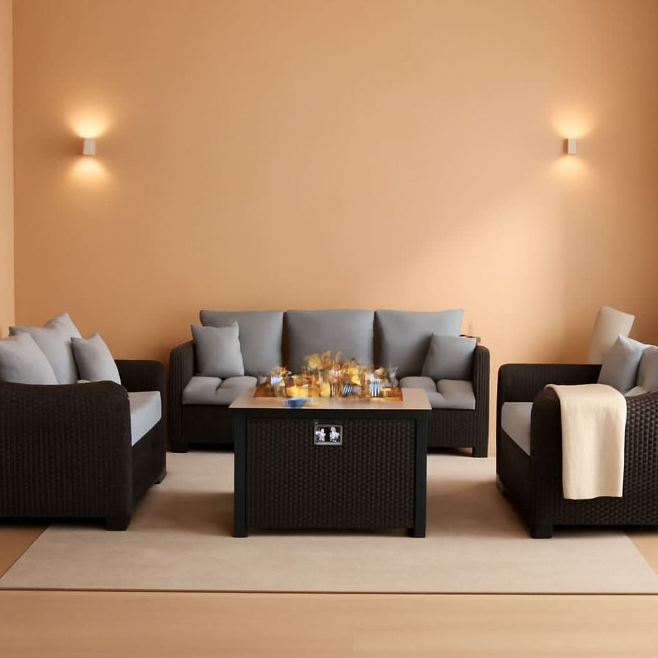 5-Piece Outdoor Patio Furniture Set With 60000 BTU Fire Pit Light Grey