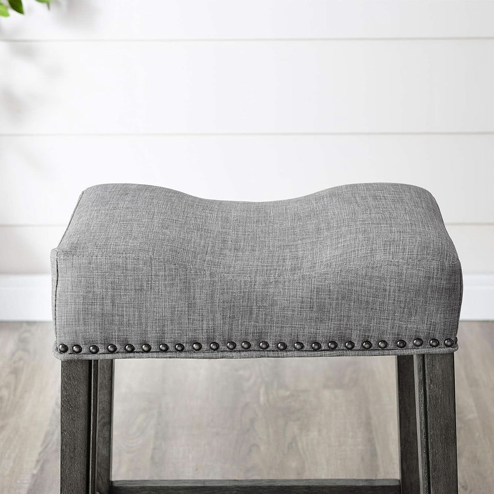 Gray 29 Inch Bar Stools Set Of 2 With Backless Saddle Seat