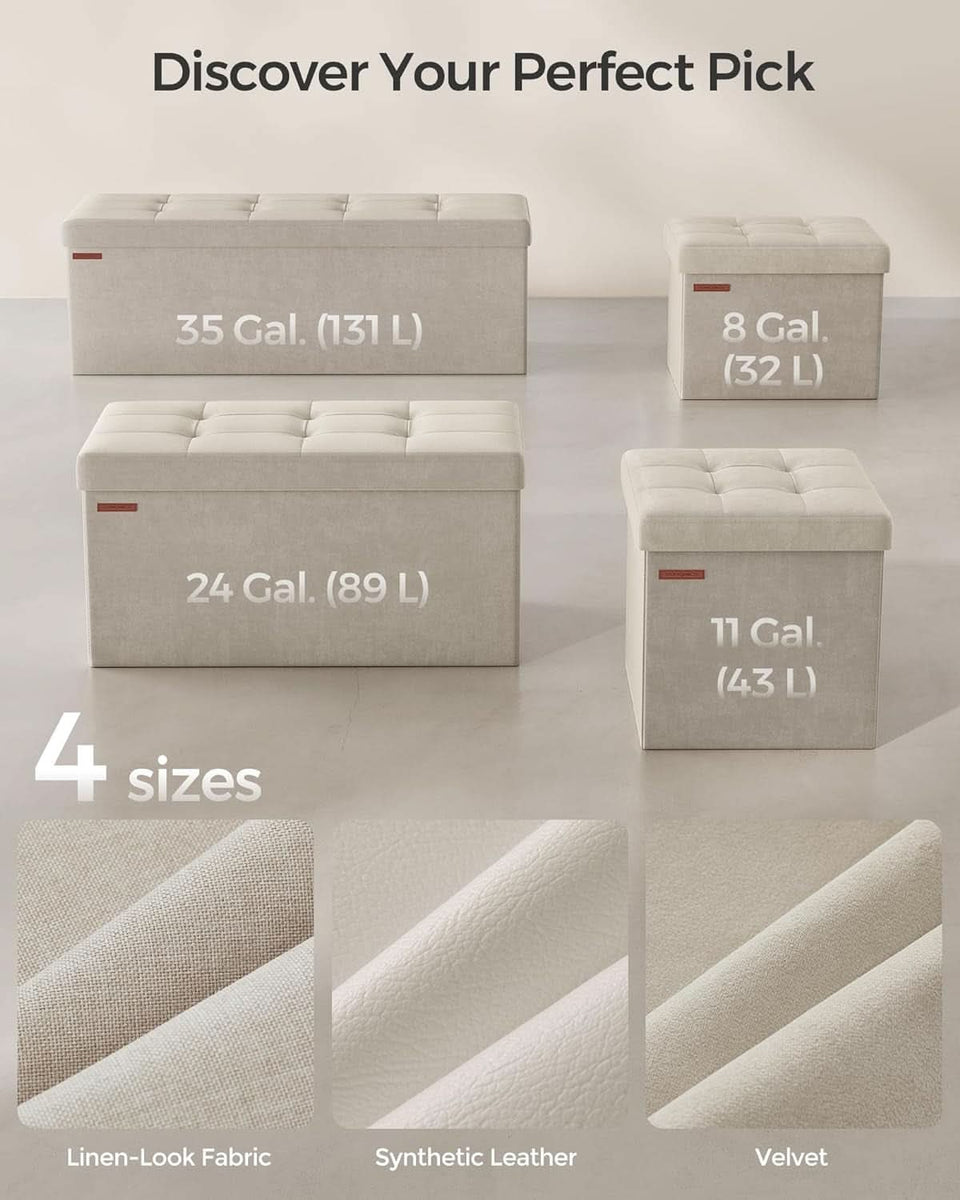 Cream White Foldable Storage Ottoman Bench 15x30x15