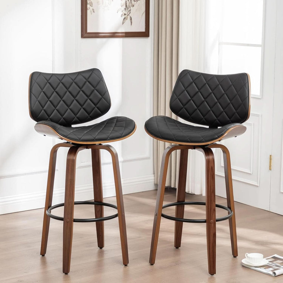 26 Inch Black Bar Stools Set Of 2 Mid Century Modern Counter Height For Kitchen Island Dining Room Cafe
