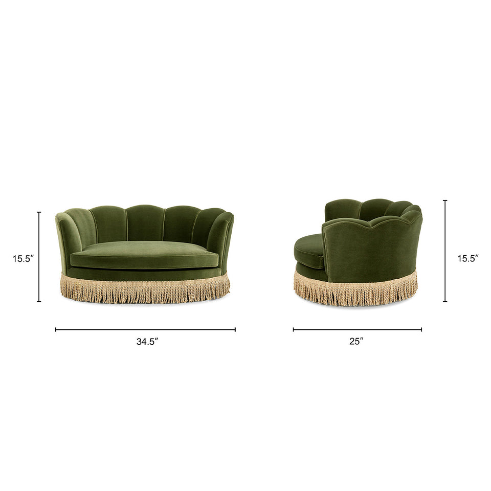 Clara 34.5" Scalloped Pet Sofa Bed with Velvet Upholstery - Olive