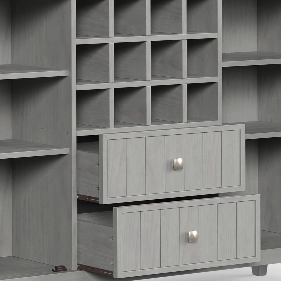 Fog Grey Solid Wood Transitional Sideboard Buffet With Built In Wine Rack