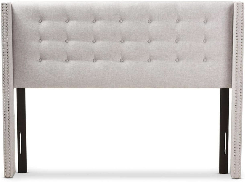 Modern Greyish Beige Winged Tufted Fabric Queen Headboard