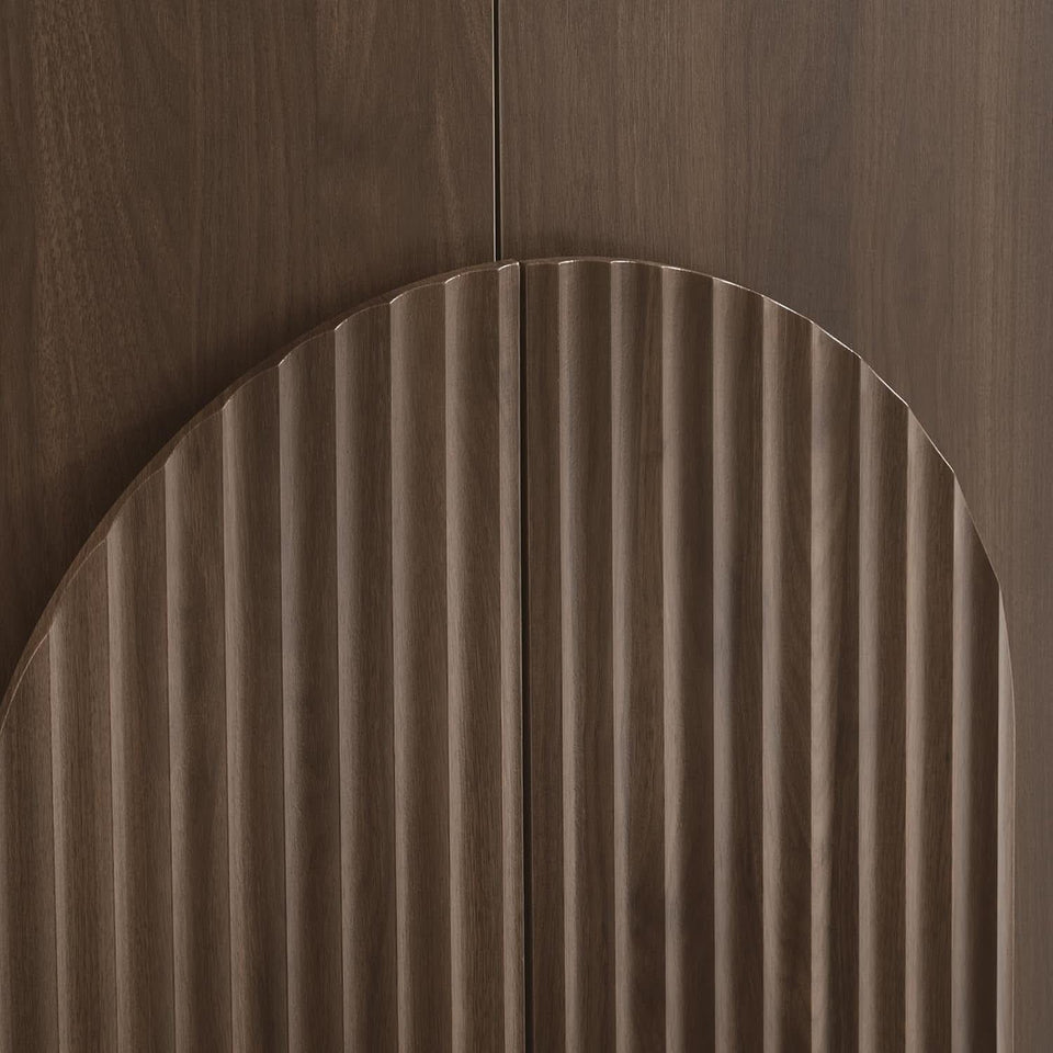 Walnut Sideboard Buffet Cabinet With Generous Storage And Wave Pattern Doors