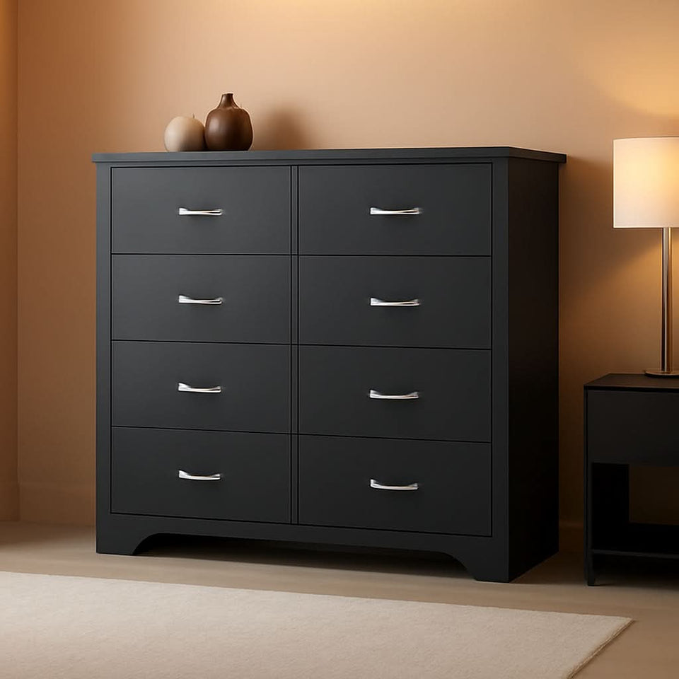 Black Contemporary Dresser With Large Deep Drawers