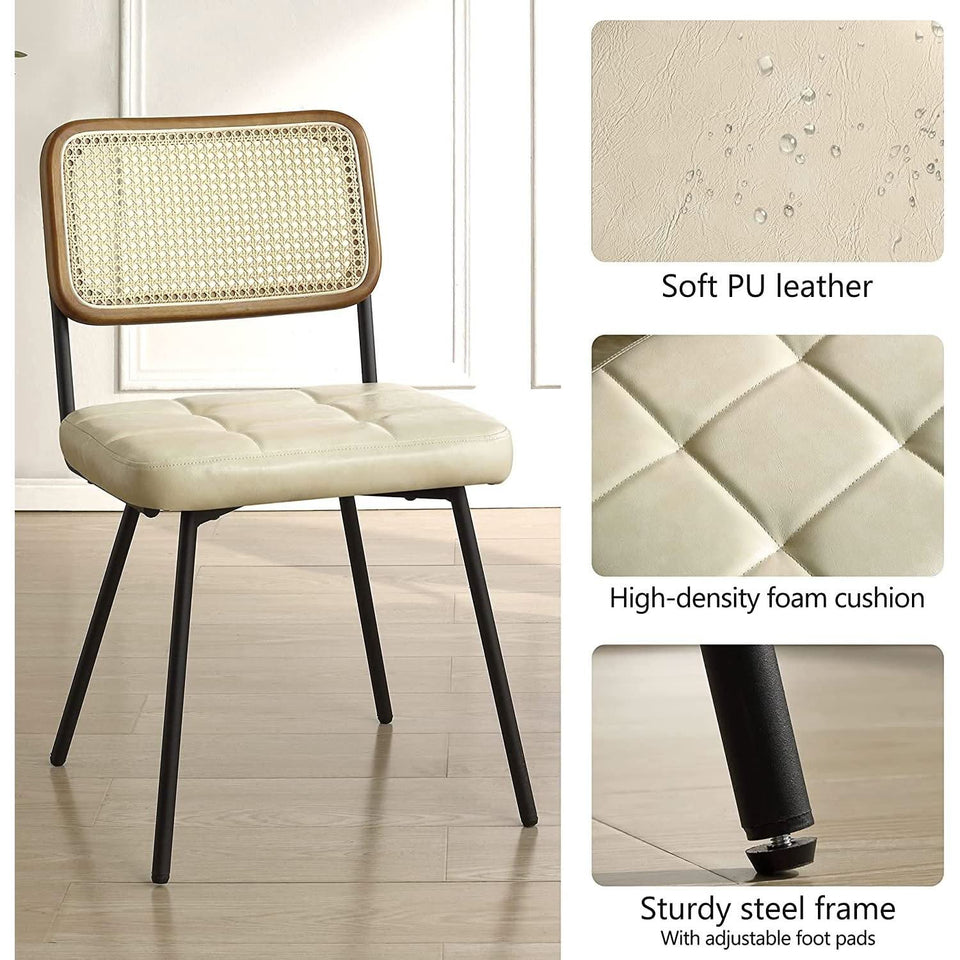 Rattan Dining Chairs Set Of 2 With PU Leather Cushions