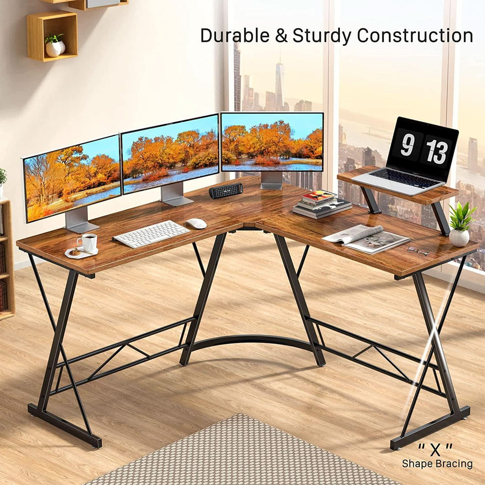 L Shaped Gaming Desk With Monitor Stand For Home Office