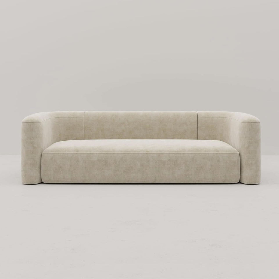 Cream Velvet 3 Seater Modern Sofa With Curved Backrest