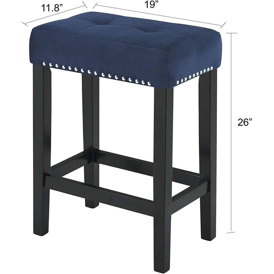 Blue Velvet Bar Table Set With Faux Marble Top 4 Piece