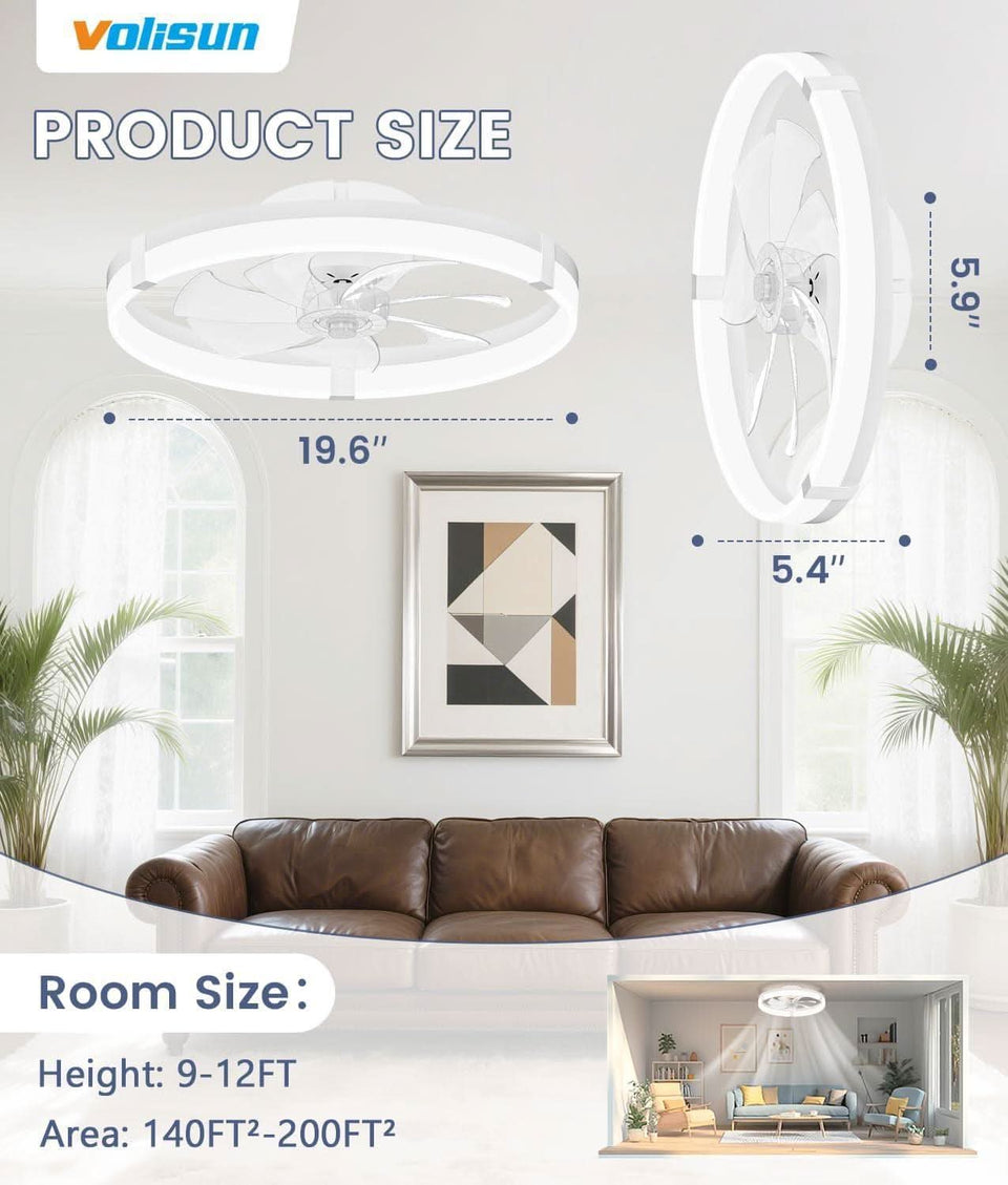 Flush Mount Ceiling Fan With Dimmable LED Lights White