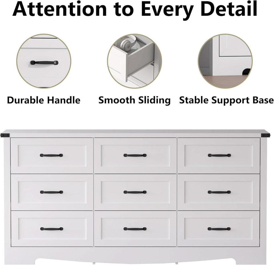 White 59 Inch Premium Modern Multicompartment Dresser