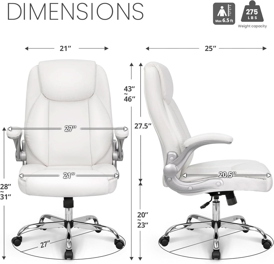 White Ergonomic Office Chair With Lumbar Support Adjustable