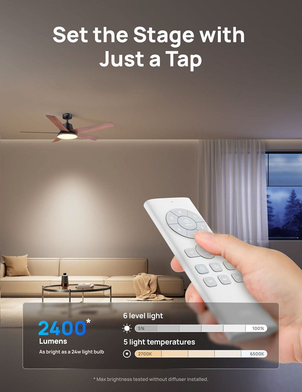 52 Inch Ceiling Fan With Dimmable LED Lights Remote