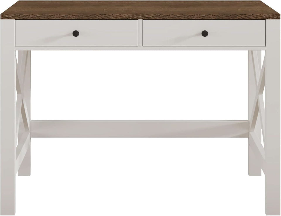 39 Inch Farmhouse Computer Desk With Drawers And X Frame