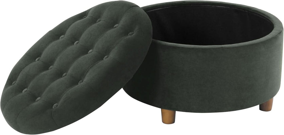 Handcrafted Loden Green Velvet Storage Ottoman 28In