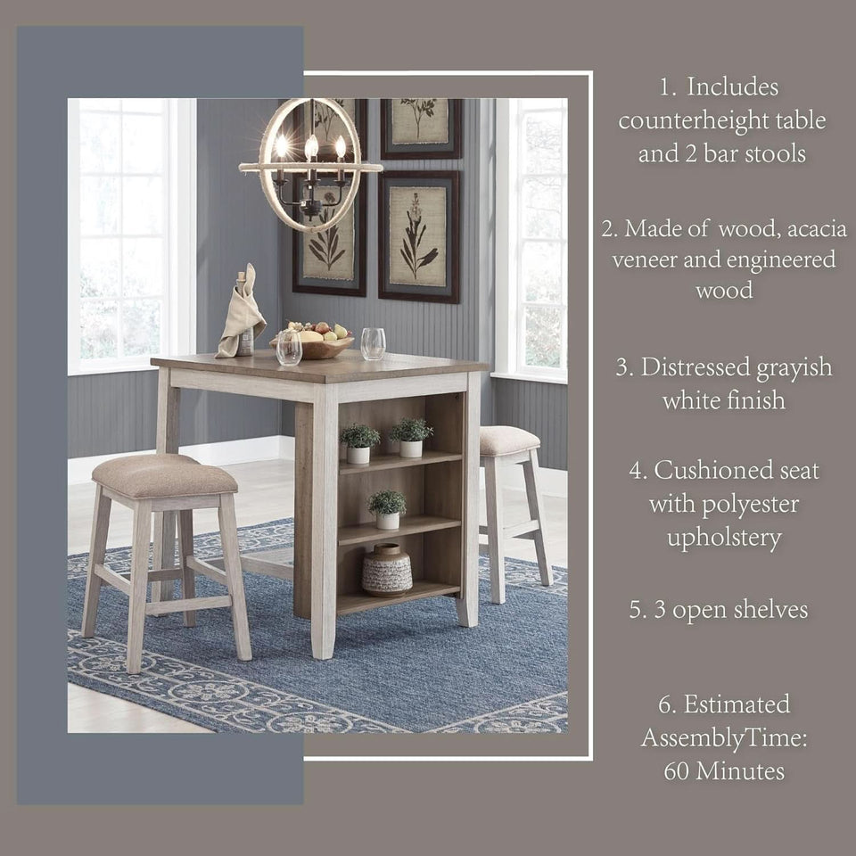 Whitewash Counter Height Dining Set With Barstools