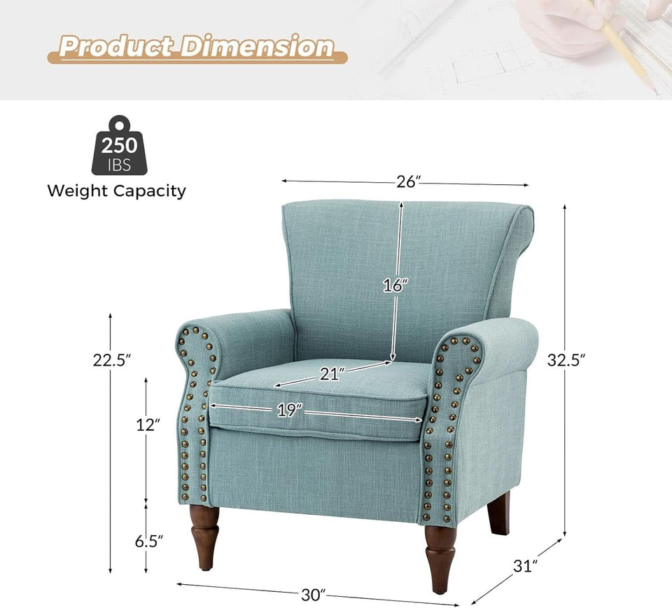 Blue Wingback Accent Chair With Removable Cushions