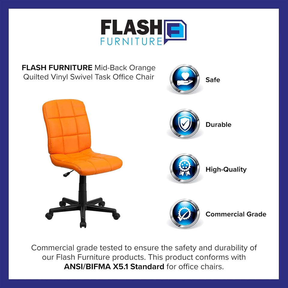 Clayton Orange Quilted Vinyl Office Swivel Task Chair