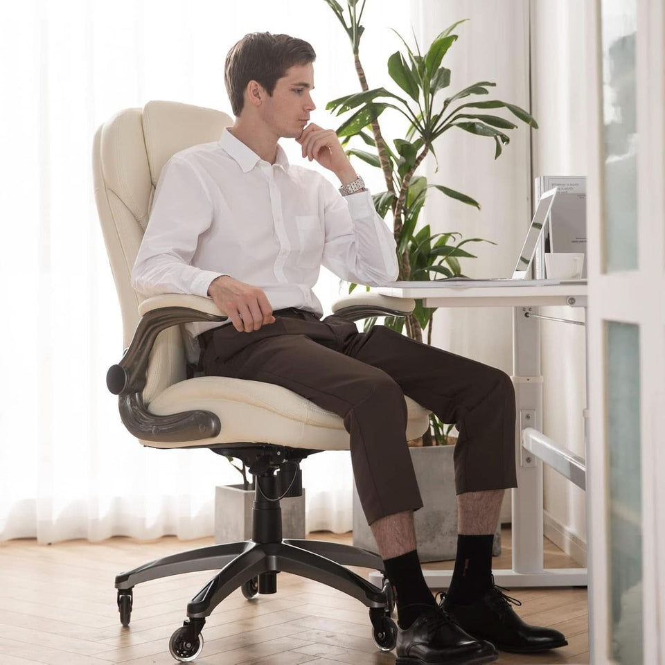 Ivory Ergonomic High Back Office Chair With Leather Seat