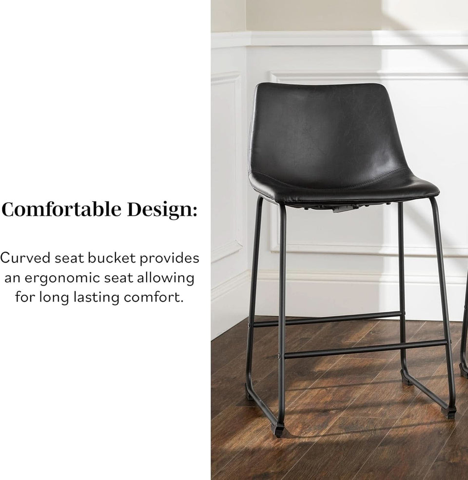 Set Of 2 Faux Leather Counter Height Stools For Kitchen