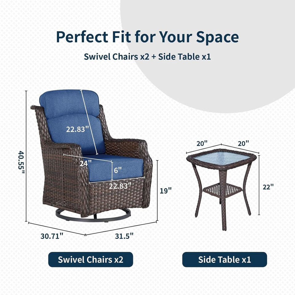 Comfortable Wicker Swivel Rocker Chairs With Side Table