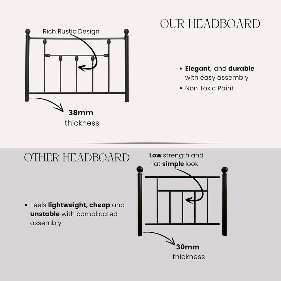 Victorian Twin Size Metal Bed Frame with Adjustable Headboard