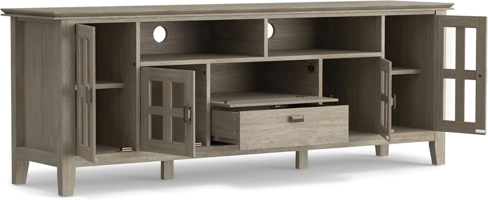 Solid Wood TV Stand 72 Inch Wide Distressed Grey Finish