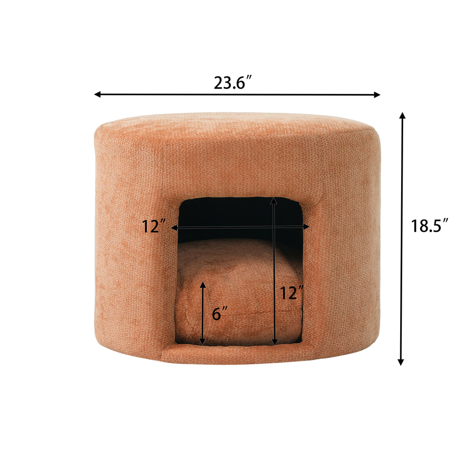 Orange Pet Friendly Ottoman with Removable Cushion and Hidden Pet Nook - Orange