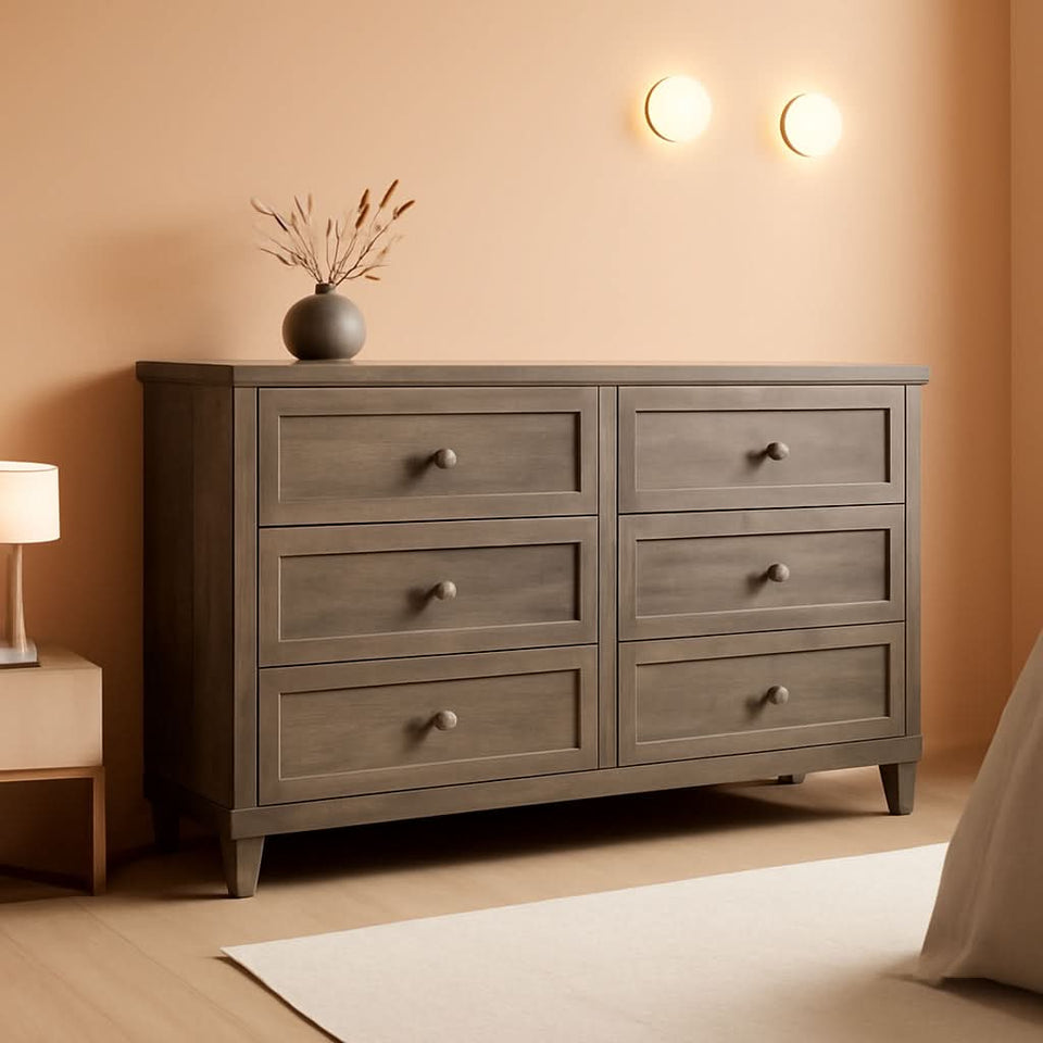 Grey Substantial Six Drawers Dresser With Hardware