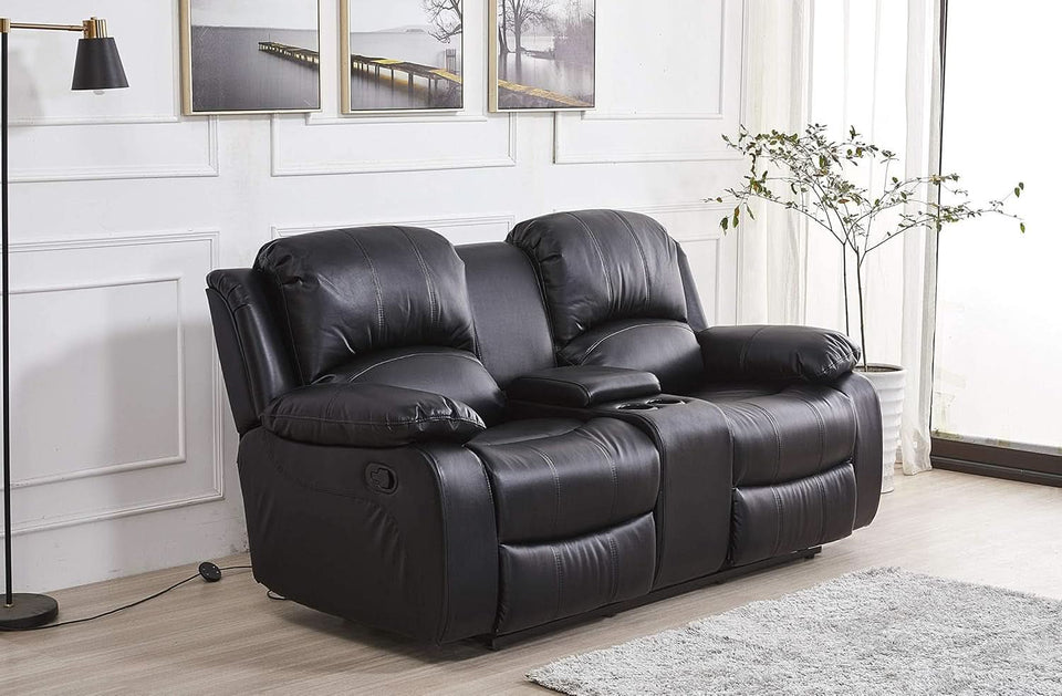Bonded Leather Reclining Glider Sofa Set Black 3 Piece
