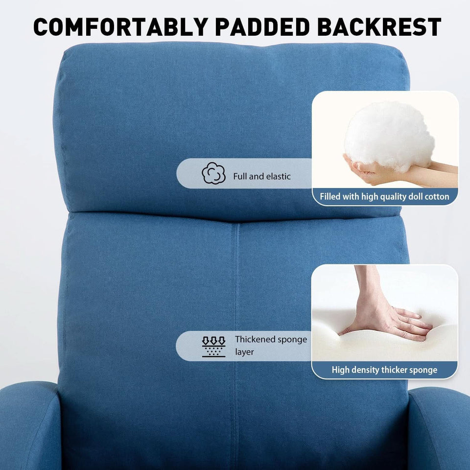 Blue Recliner Chair With Lumbar Support And Push Back Recline