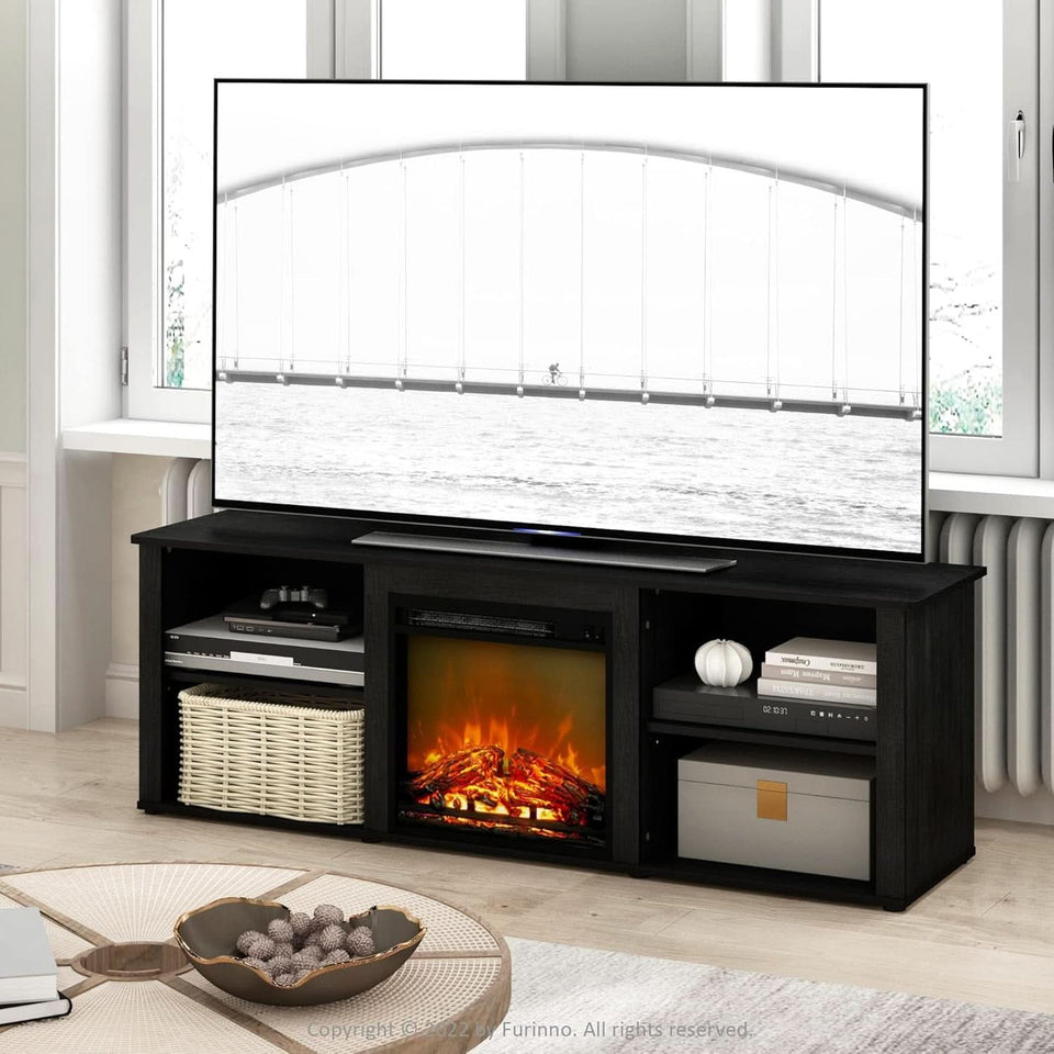 70 Inch TV Stand With Electric Fireplace Americano Finish