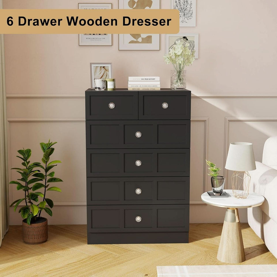 Black Fluted 24 Inch Dresser For Bedroom Storage Solutions