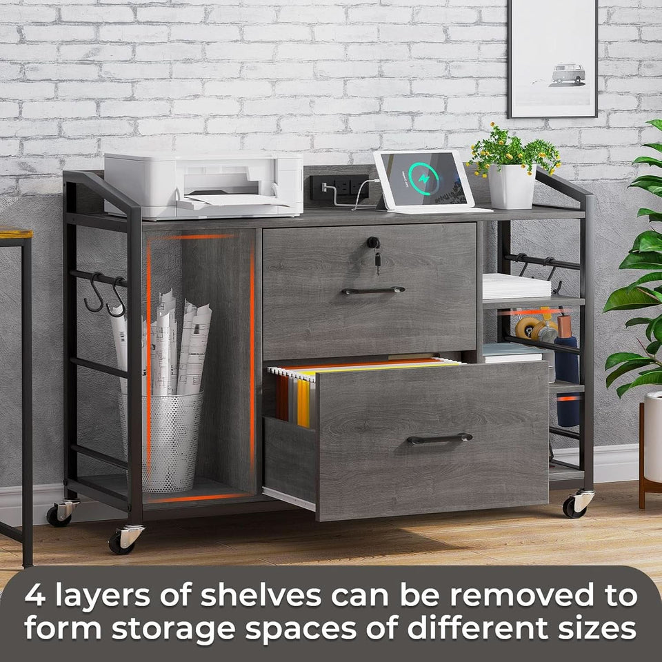 44 Inch 2 Drawer File Cabinet Grey With Lock For Office