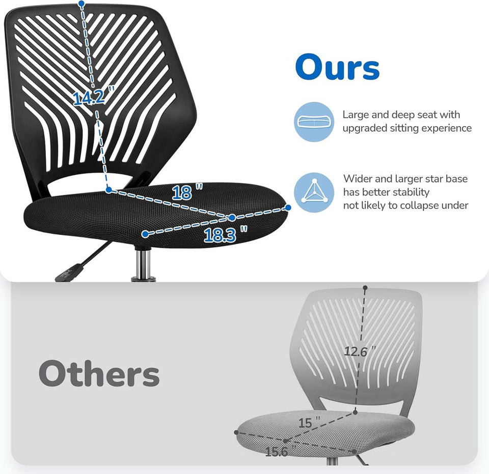 Low Back Armless Desk Chair With Lumbar Support Black