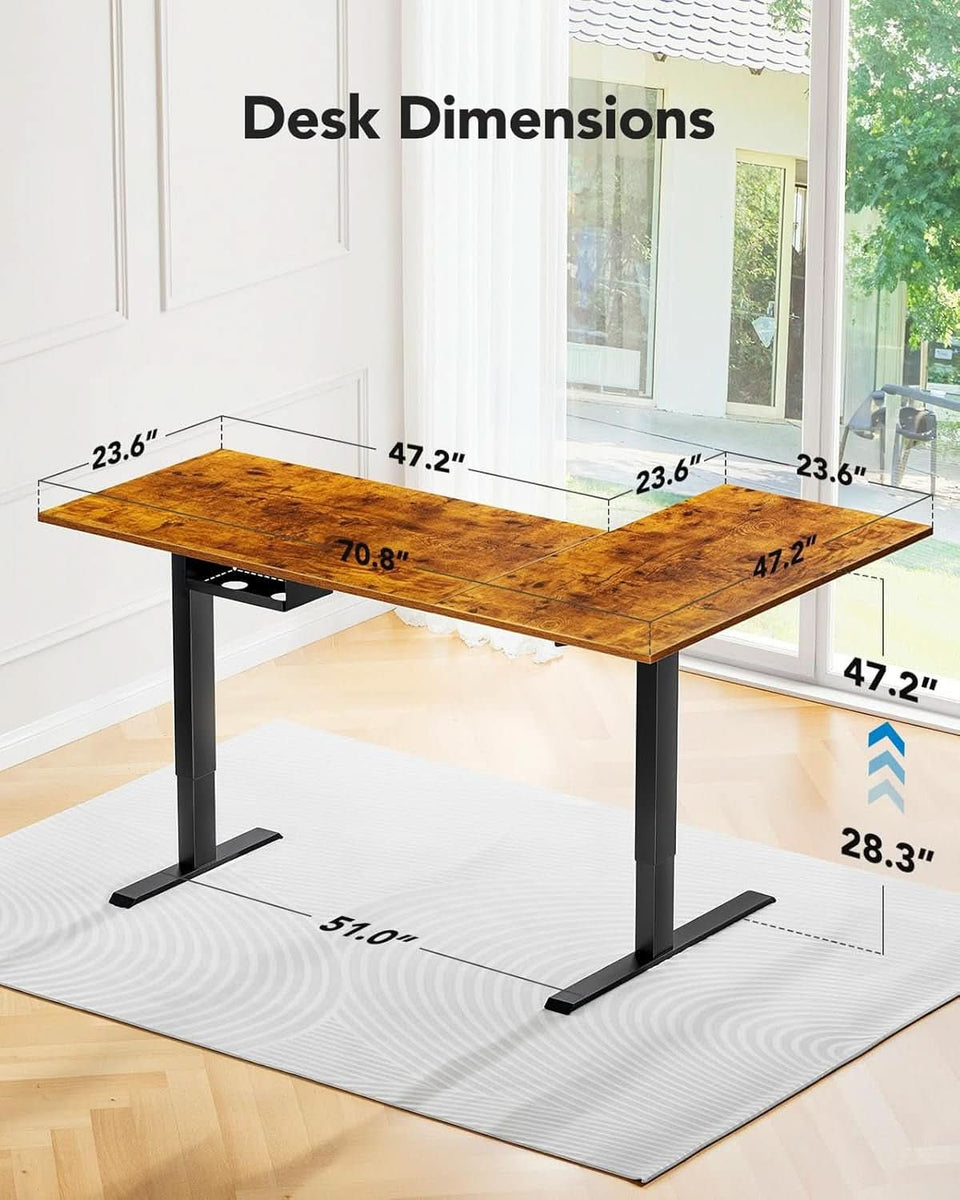 71x48 Inch L Shaped Electric Dual Motor Standing Desk Brown