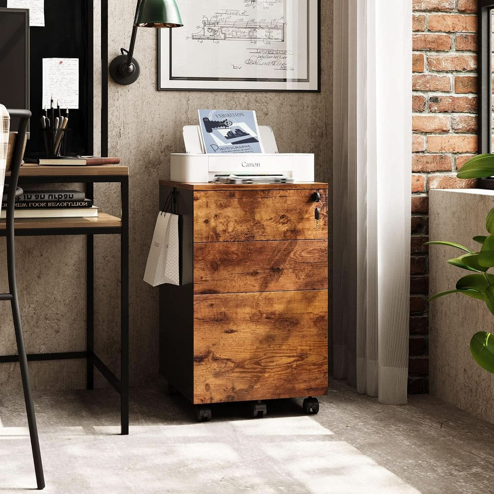 3 Drawer Rolling File Cabinet With Lock For Home Office Organization And Secure Document Storage
