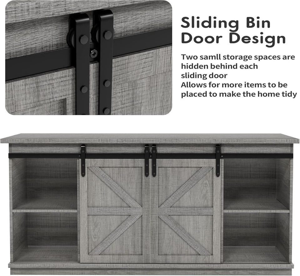 65 Inch TV Stand With Sliding Barn Doors Media Console