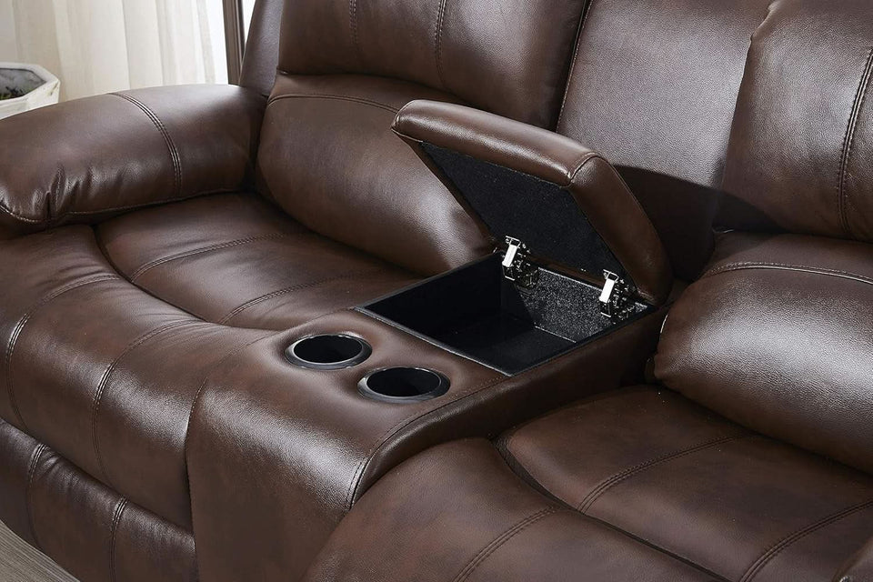 Brown Faux Leather Sofa and Loveseat Set Two Piece